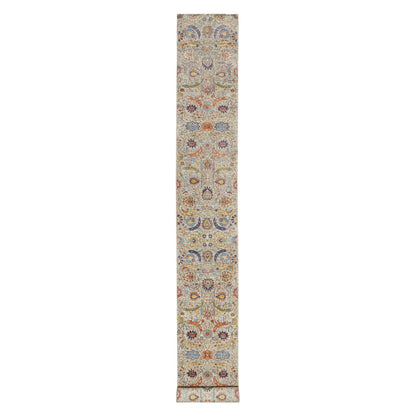 Transitional Wool & Silk Hand Knotted Rug Beige No Border 2.7X22.1 -O090971