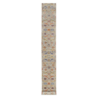 Transitional Wool & Silk Hand Knotted Rug Beige No Border 2.7X22.1 -O090971