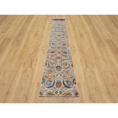 Transitional Wool & Silk Hand Knotted Rug Beige No Border 2.7X22.1 -O090971