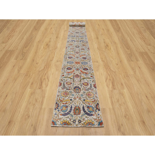 Transitional Wool & Silk Hand Knotted Rug Beige No Border 2.7X22.1 -O090971