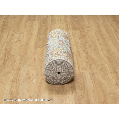 Transitional Wool & Silk Hand Knotted Rug Beige No Border 2.7X22.1 -O090971