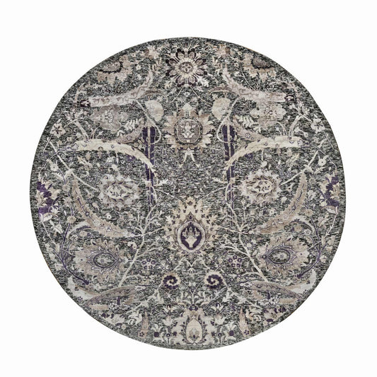 Transitional Wool & Silk Hand Knotted Rug Brown No Border 7.10X7.10 -O090973