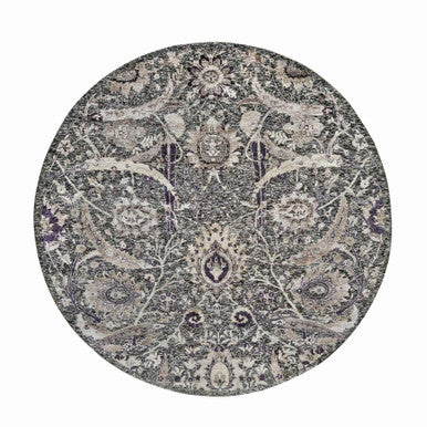 Transitional Wool & Silk Hand Knotted Rug Brown No Border 7.10X7.10 -O090973