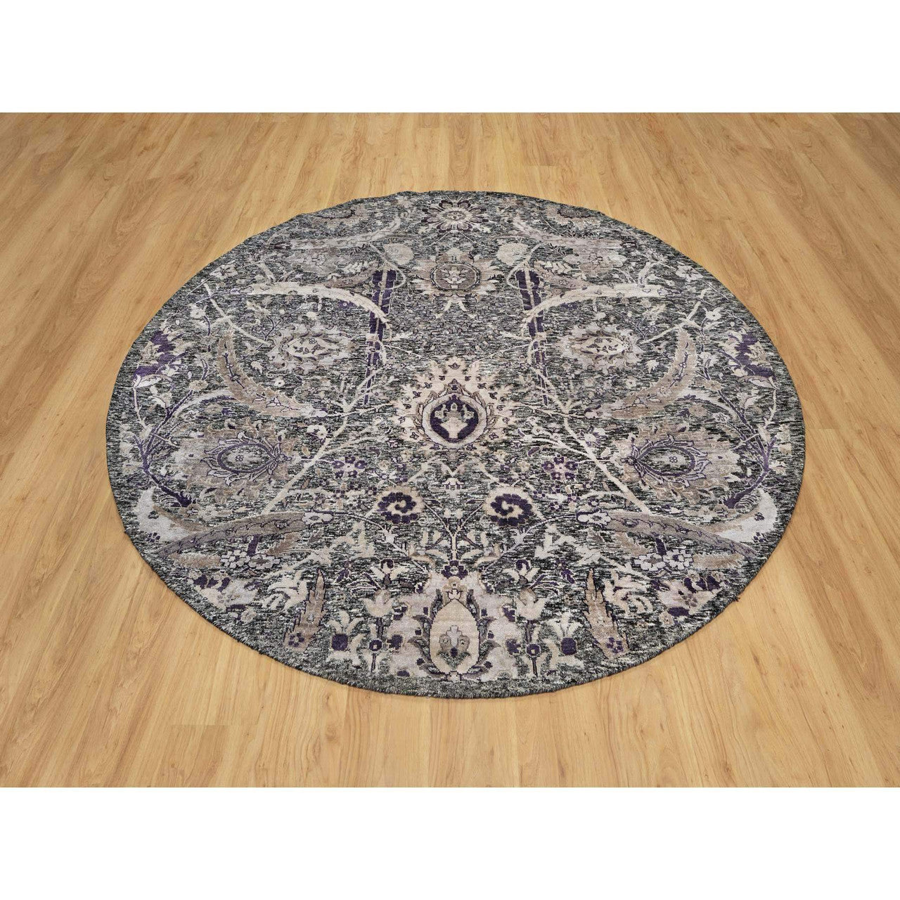 Transitional Wool & Silk Hand Knotted Rug Brown No Border 7.10X7.10 -O090973