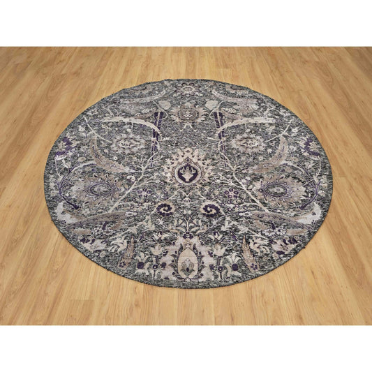 Transitional Wool & Silk Hand Knotted Rug Brown No Border 7.10X7.10 -O090973