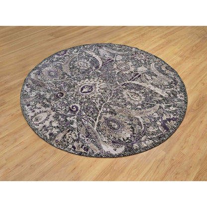 Transitional Wool & Silk Hand Knotted Rug Brown No Border 7.10X7.10 -O090973
