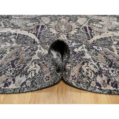 Transitional Wool & Silk Hand Knotted Rug Brown No Border 7.10X7.10 -O090973