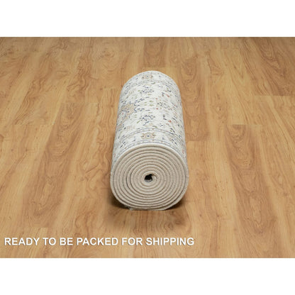 Fine Oriental Wool & Silk Hand Knotted Rug Ivory 2.8X17.8  -O090974