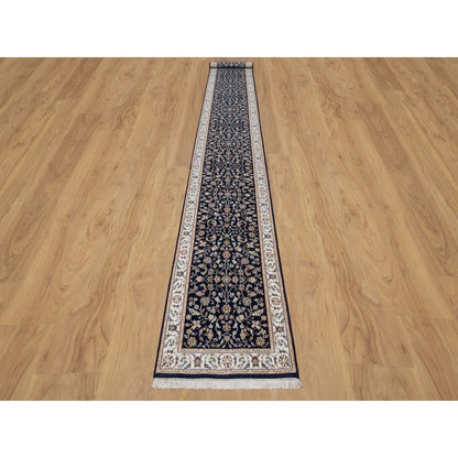 Traditional Wool & Silk Hand Knotted Rug Blue 2.8X18.0  -O090976