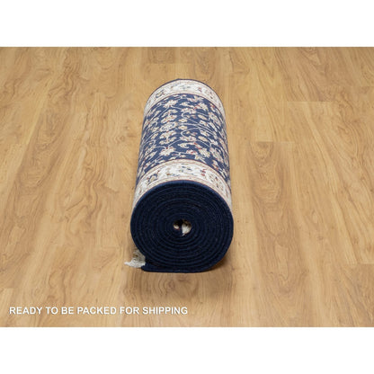 Traditional Wool & Silk Hand Knotted Rug Blue 2.8X18.0  -O090976