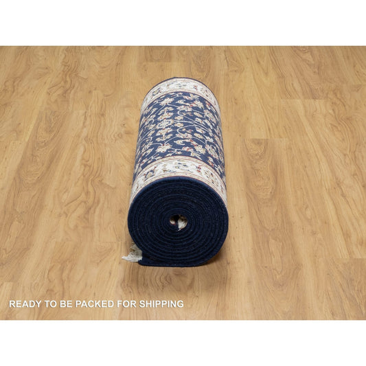 Traditional Wool & Silk Hand Knotted Rug Blue 2.8X18.0  -O090976