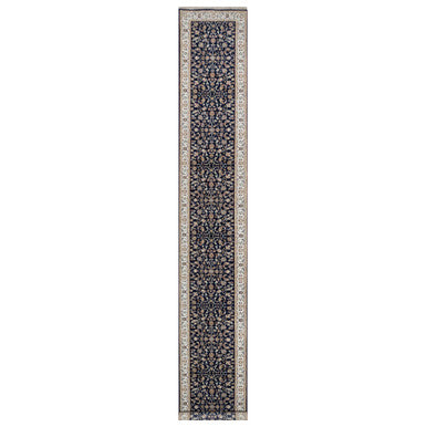 Traditional Wool & Silk Hand Knotted Rug Blue 2.8X18.1  -O090979