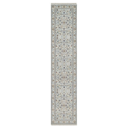 Fine Oriental Wool & Silk Hand Knotted Rug Ivory 2.7X12.1  -O090982
