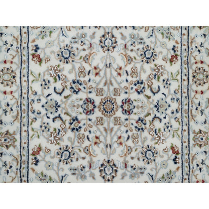 Fine Oriental Wool & Silk Hand Knotted Rug Ivory 2.7X12.1  -O090982