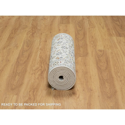 Fine Oriental Wool & Silk Hand Knotted Rug Ivory 2.7X12.1  -O090982