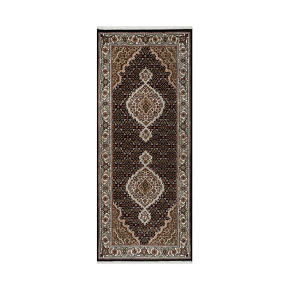 Traditional Wool Hand Knotted Rug Black 2.7X6.3  -O090985