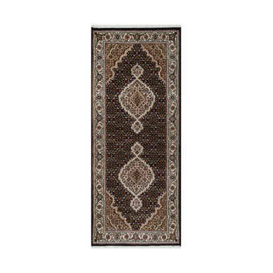 Traditional Wool Hand Knotted Rug Black 2.7X6.3  -O090985