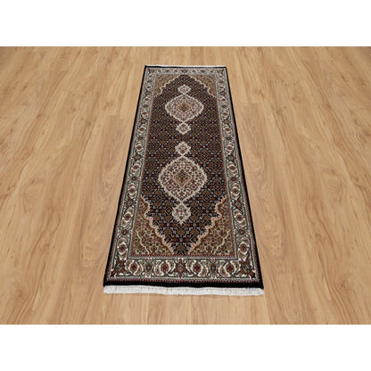 Traditional Wool Hand Knotted Rug Black 2.7X6.3  -O090985
