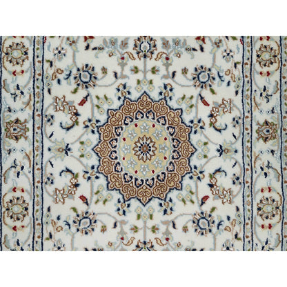 Fine Oriental Wool & Silk Hand Knotted Rug Ivory 2.7X6.3  -O090987
