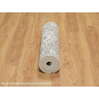 Fine Oriental Wool & Silk Hand Knotted Rug Ivory 2.7X6.3  -O090987