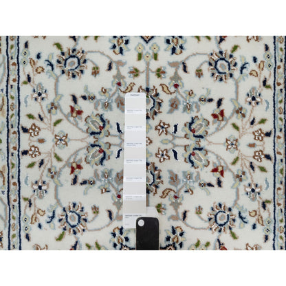 Fine Oriental Wool & Silk Hand Knotted Rug Ivory 2.7X6.4  -O090988