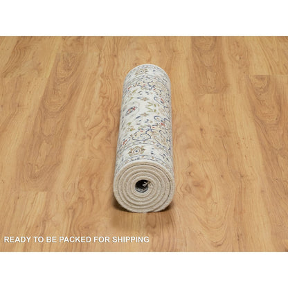 Fine Oriental Wool & Silk Hand Knotted Rug Ivory 2.7X6.4  -O090988