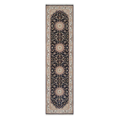 Traditional Wool & Silk Hand Knotted Rug Blue 2.6X10.0  -O090989