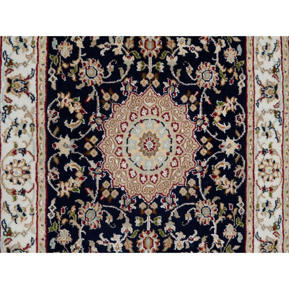 Traditional Wool & Silk Hand Knotted Rug Blue 2.6X10.0  -O090989