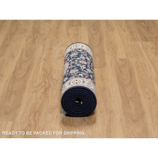 Traditional Wool & Silk Hand Knotted Rug Blue 2.6X10.0  -O090989