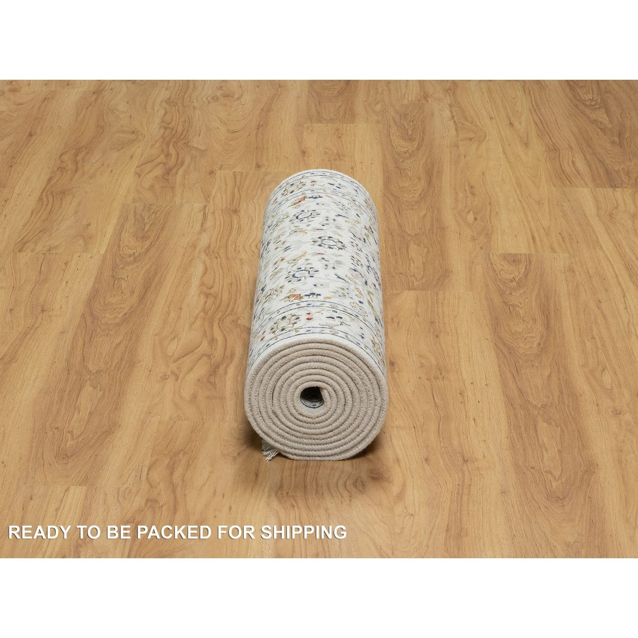 Ivory 2'8" x 12'2" Fine Oriental Hand knotted Wool/Silk Rug - Sku: O090991