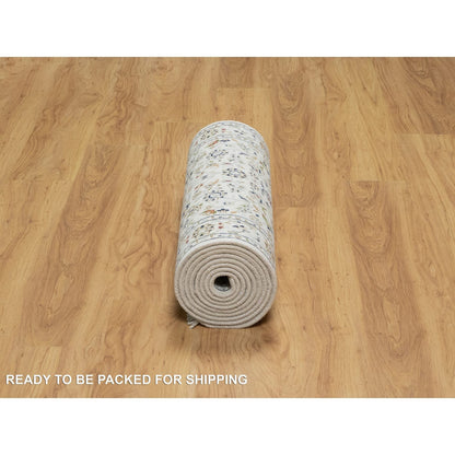 Fine Oriental Wool & Silk Hand Knotted Rug Ivory 2.8X12.2  -O090991