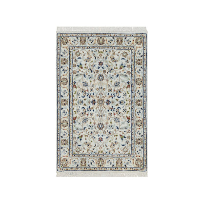 Fine Oriental Wool & Silk Hand Knotted Rug Ivory 2.1X3.2  -O091001