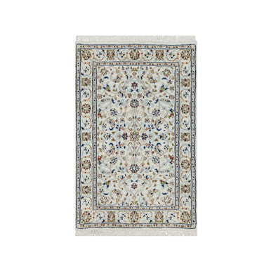 Fine Oriental Wool & Silk Hand Knotted Rug Ivory 2.1X3.2  -O091001