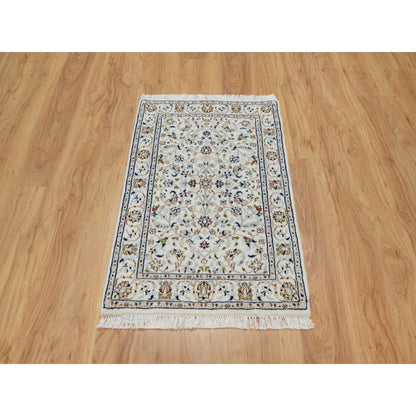 Fine Oriental Wool & Silk Hand Knotted Rug Ivory 2.1X3.2  -O091001