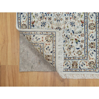 Fine Oriental Wool & Silk Hand Knotted Rug Ivory 2.1X3.2  -O091001