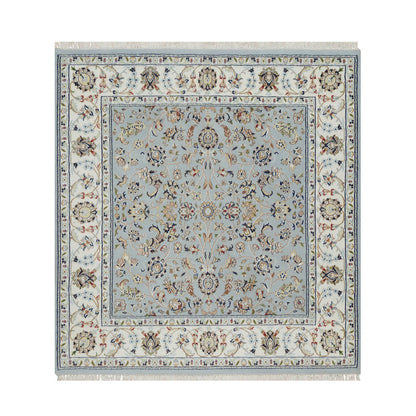 Traditional Wool & Silk Hand Knotted Rug Blue 4.11X5.2  -O091007