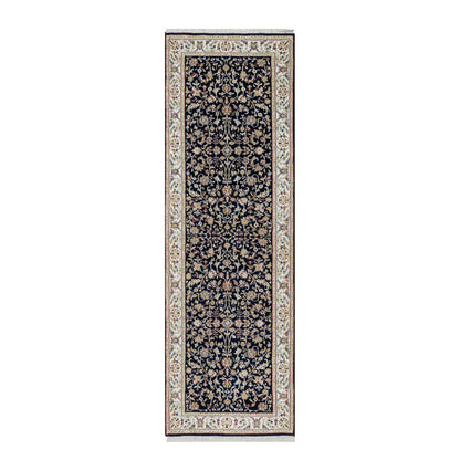 Traditional Wool & Silk Hand Knotted Rug Blue 2.7X8.1  -O091008