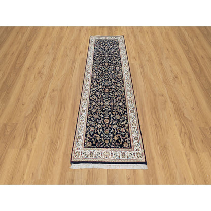 Traditional Wool & Silk Hand Knotted Rug Blue 2.7X8.1  -O091008