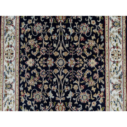 Traditional Wool & Silk Hand Knotted Rug Blue 2.7X8.1  -O091008