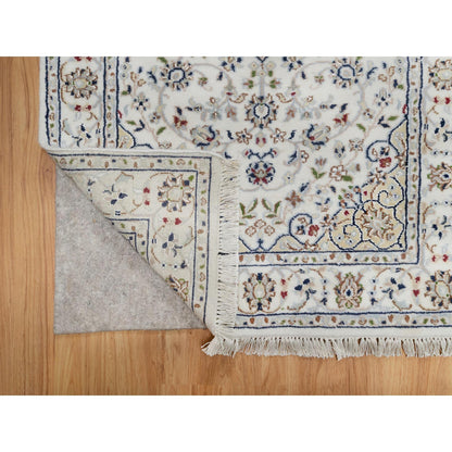 Fine Oriental Wool & Silk Hand Knotted Rug Ivory 2.8X12.7  -O091009