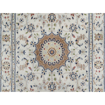 Fine Oriental Wool & Silk Hand Knotted Rug Ivory 2.8X12.7  -O091009