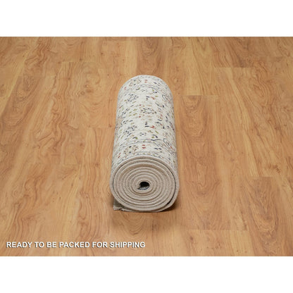 Fine Oriental Wool & Silk Hand Knotted Rug Ivory 2.8X12.7  -O091009