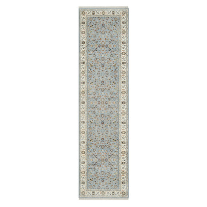 Traditional Wool & Silk Hand Knotted Rug Blue 2.8X10.3  -O091010