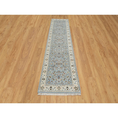 Traditional Wool & Silk Hand Knotted Rug Blue 2.8X10.3  -O091010