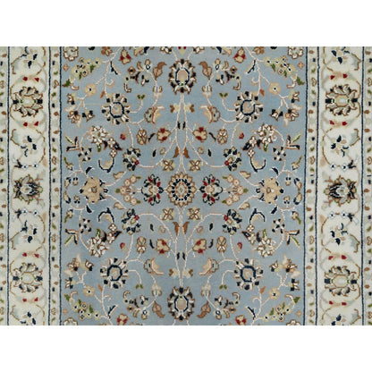 Traditional Wool & Silk Hand Knotted Rug Blue 2.8X10.3  -O091010