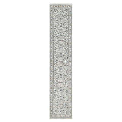 Fine Oriental Wool & Silk Hand Knotted Rug Ivory 2.9X14.0  -O091011
