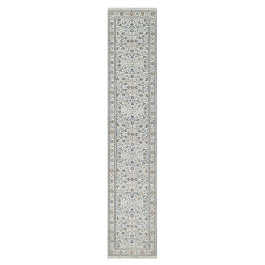 Fine Oriental Wool & Silk Hand Knotted Rug Ivory 2.9X14.0  -O091011