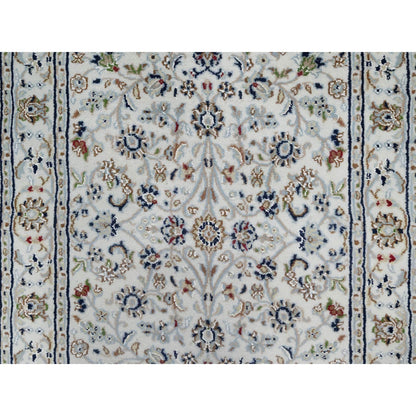 Fine Oriental Wool & Silk Hand Knotted Rug Ivory 2.9X14.0  -O091011