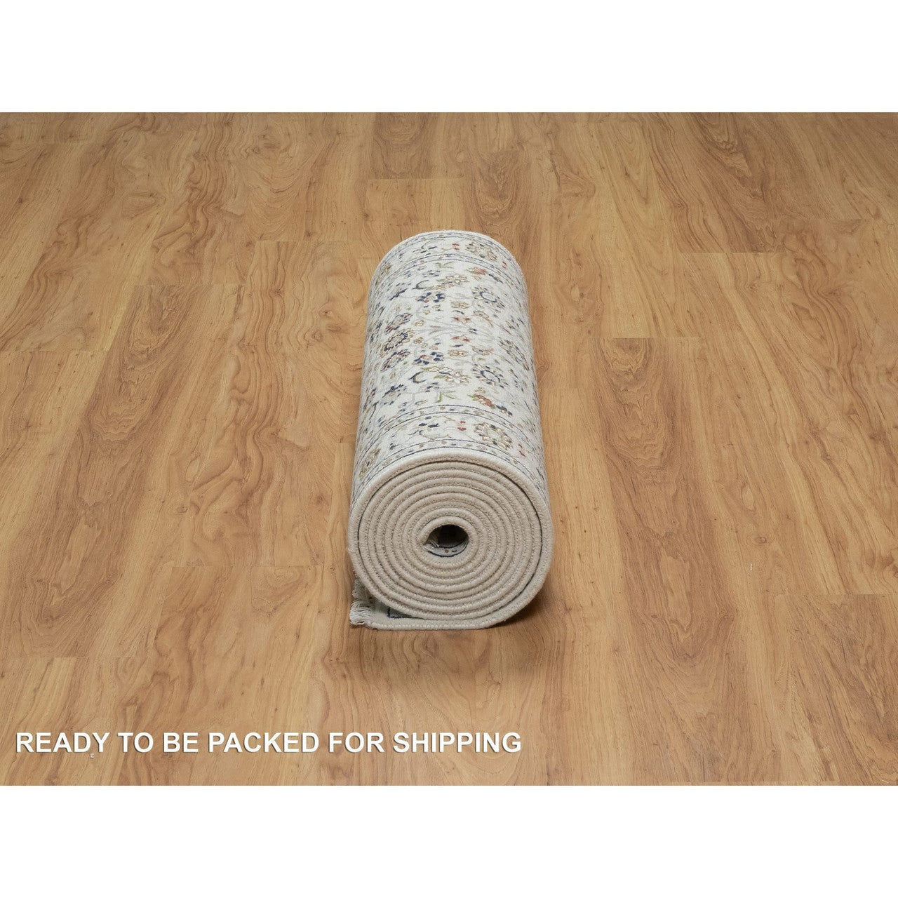Ivory 2'9" x 14'0" Fine Oriental Hand knotted Wool/Silk Rug - Sku: O091011