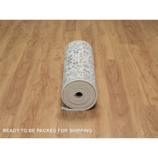 Fine Oriental Wool & Silk Hand Knotted Rug Ivory 2.9X14.0  -O091011